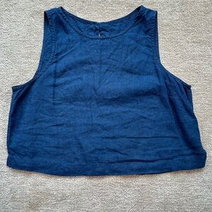 Not Perfect Linen Deep Blue Sleeveless Linen Top